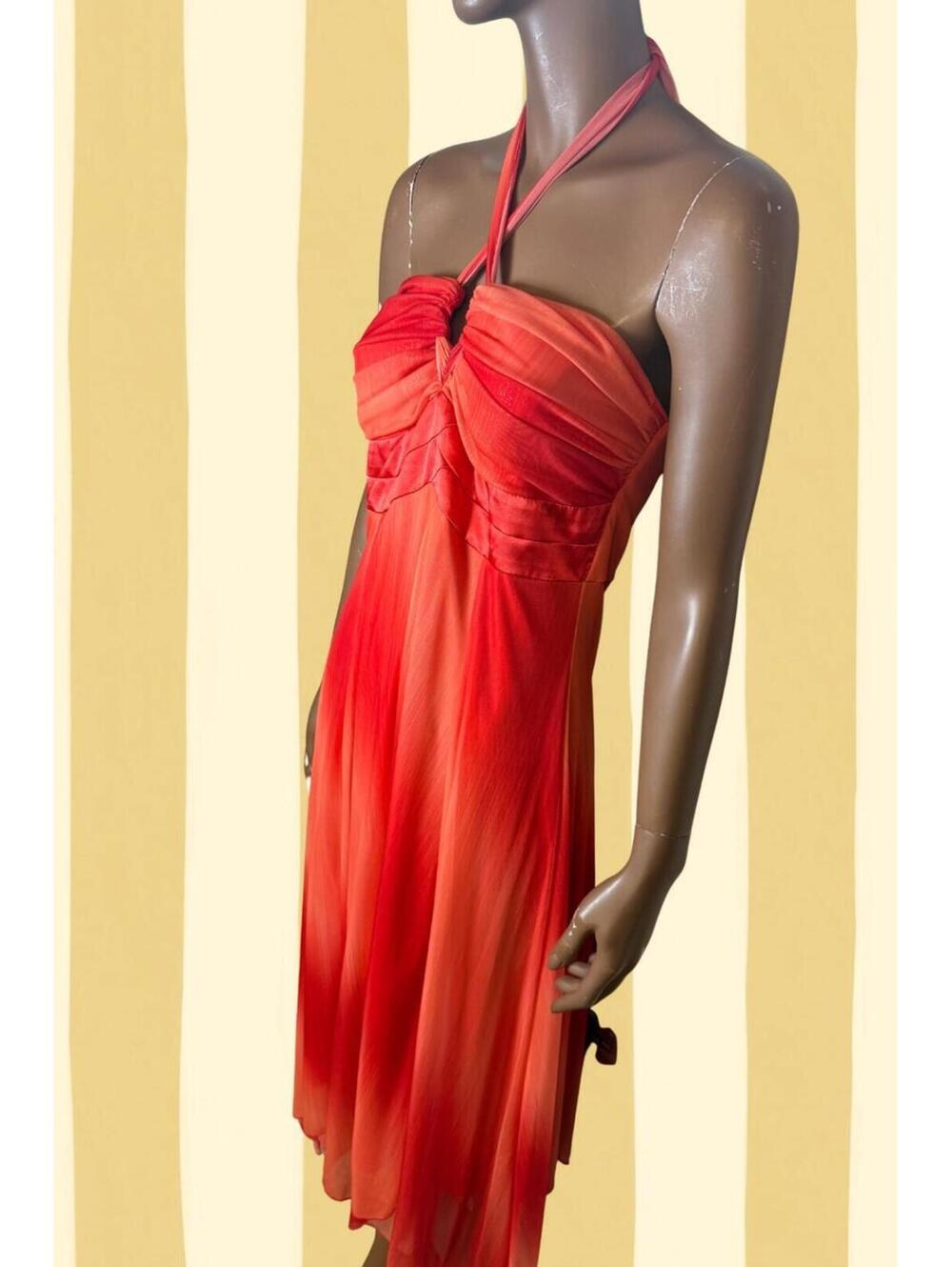 Red to Orange Ombre Y2k 00s Le Chateau Sparkly Halter Dress size M
